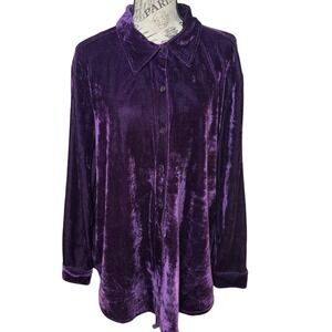 Just My Size Velvet Tunic Womens 2X Button Long Sleeve Boho Vtg Retro Y2K Shirt